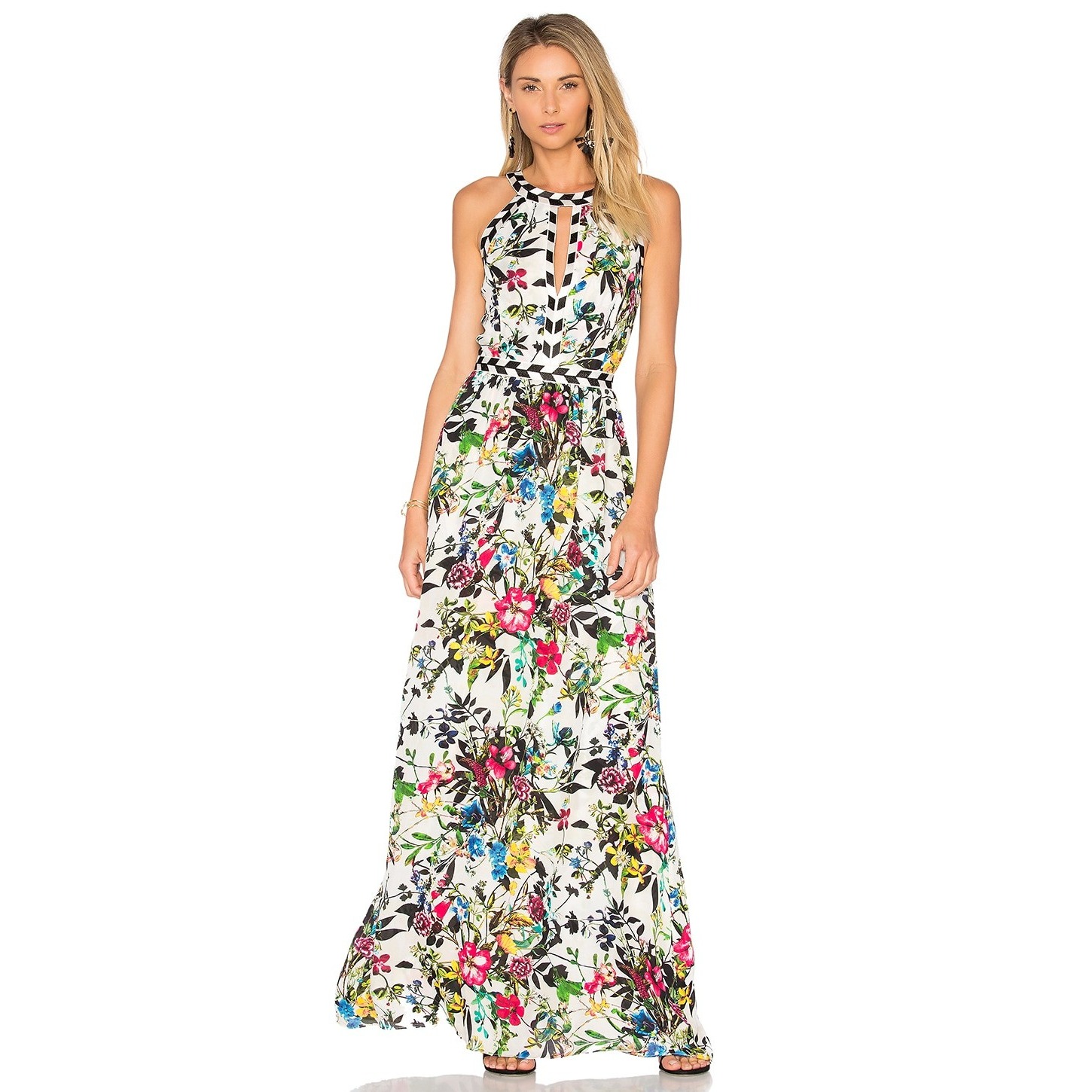 Parker Silk Halter Floral Luella Sleeveless Maxi Dress S Resort Vacation Cutout